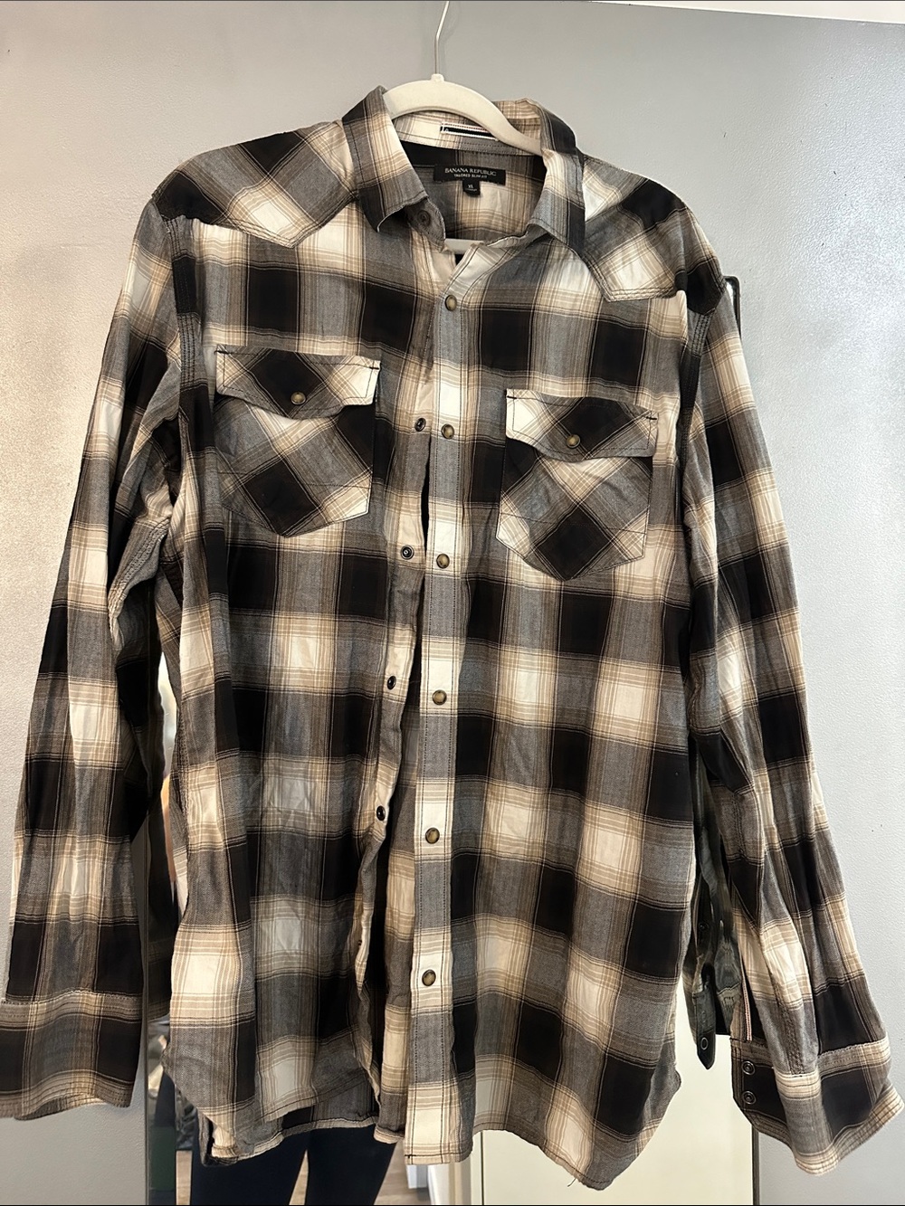 Banana republic Black & Cream Plaid Men's Shirt Jacket